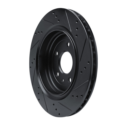 R1 14-19 Chevrolet Corvette Rear Left Drilled & Slotted Black Brake Rotor