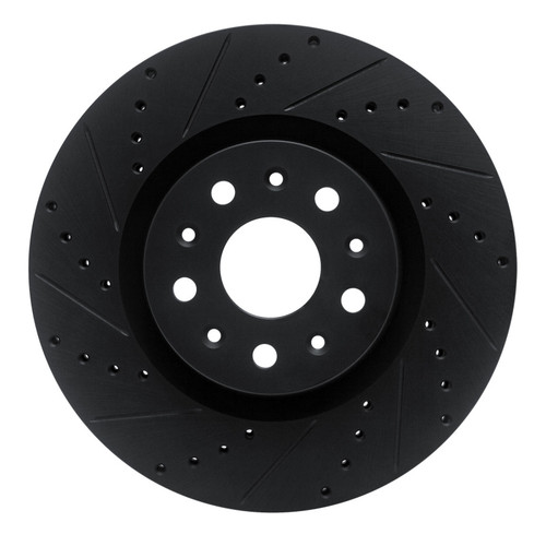 R1 14-25 Cadillac CTS Front Left Drilled & Slotted Black Brake Rotor