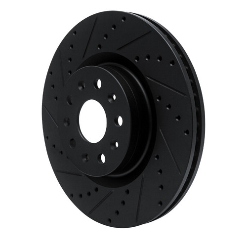 R1 14-25 Cadillac CTS Front Left Drilled & Slotted Black Brake Rotor