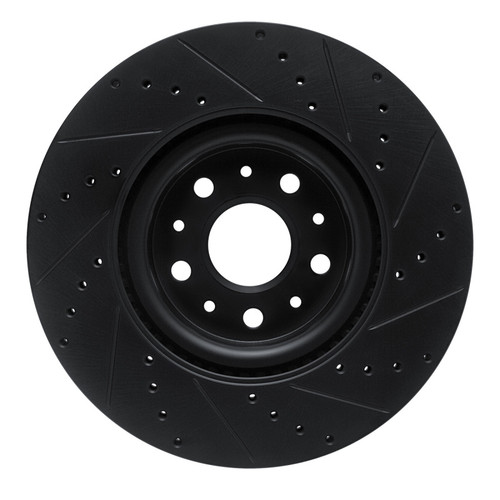 R1 14-25 Cadillac CTS Front Left Drilled & Slotted Black Brake Rotor