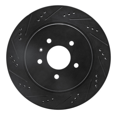 R1 05-11 Cadillac STS Rear Left Drilled & Slotted Black Brake Rotor
