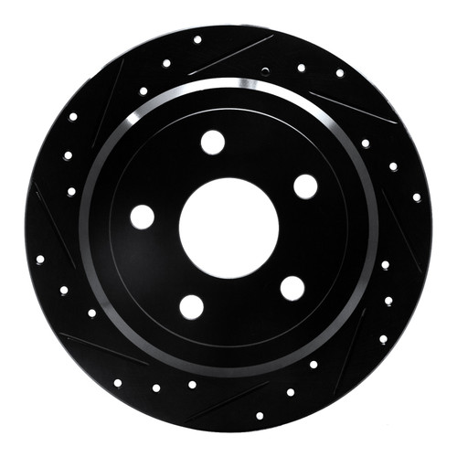 R1 07-18 Jeep Wrangler Rear Left Drilled & Slotted Black Brake Rotor