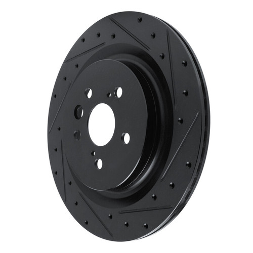 R1 2020-2025 Lexus RX450h+ Rear Right Drilled & Slotted Black Brake Rotor