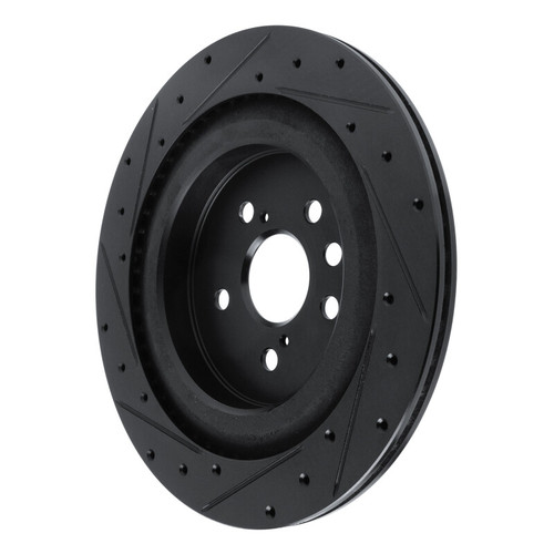 R1 2020-2025 Lexus RX450h+ Rear Right Drilled & Slotted Black Brake Rotor