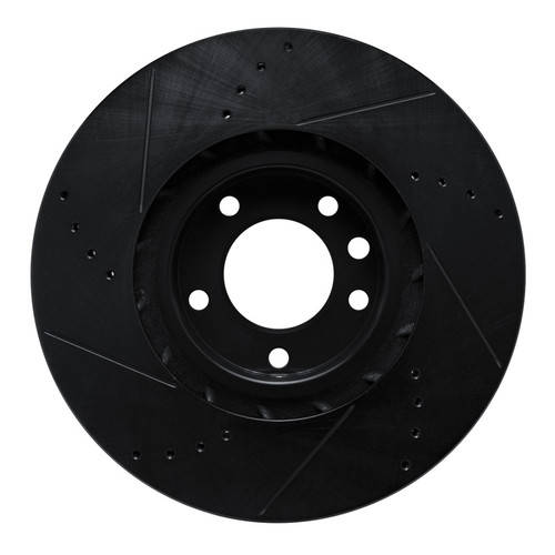 R1 2011-2018 Porsche Cayenne Left Front Drilled & Slotted Black Brake Rotor