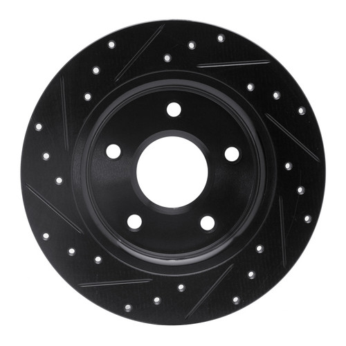 R1 08-16 Chrysler Town & Country Rear Right Drilled & Slotted Black Brake Rotor
