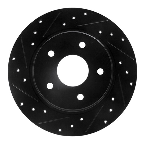 R1 08-16 Chrysler Town & Country Rear Left Drilled & Slotted Black Brake Rotor