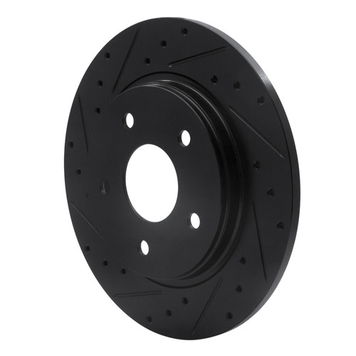 R1 08-16 Chrysler Town & Country Rear Left Drilled & Slotted Black Brake Rotor