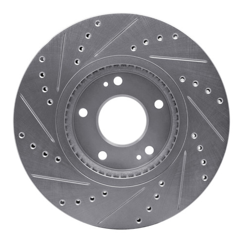 R1 2007-2009 Hyundai Santa Fe Front Right Drilled & Slotted Silver Brake Rotor