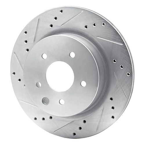 R1 2005-2025 Infiniti EX35 Rear Left Drilled & Slotted Silver Brake Rotor