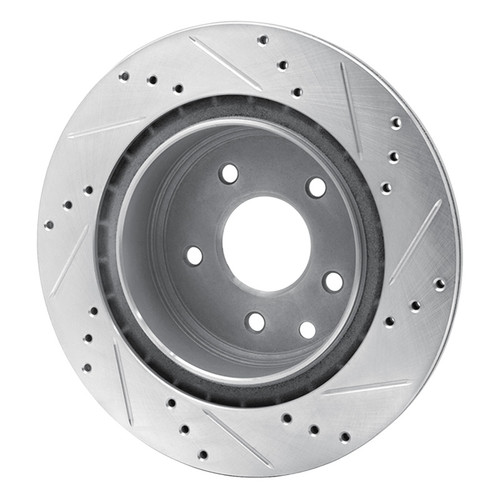 R1 2005-2025 Infiniti EX35 Rear Left Drilled & Slotted Silver Brake Rotor