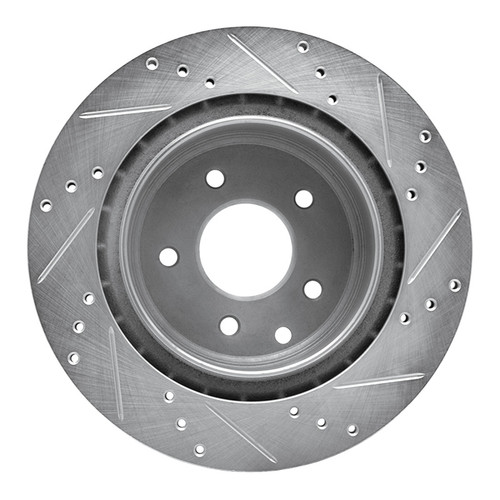 R1 2005-2025 Infiniti EX35 Rear Left Drilled & Slotted Silver Brake Rotor