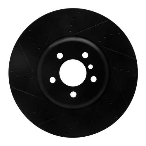 R1 2009-2017 BMW 550I GT xDrive Left Front Drilled & Slotted Black Brake Rotor