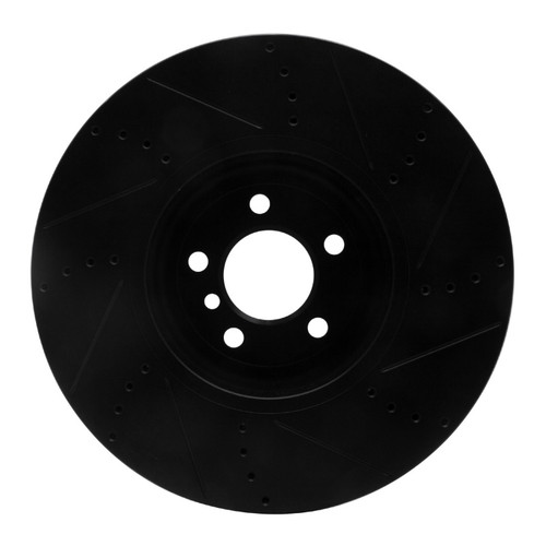 R1 2009-2017 BMW 550I GT xDrive Left Front Drilled & Slotted Black Brake Rotor