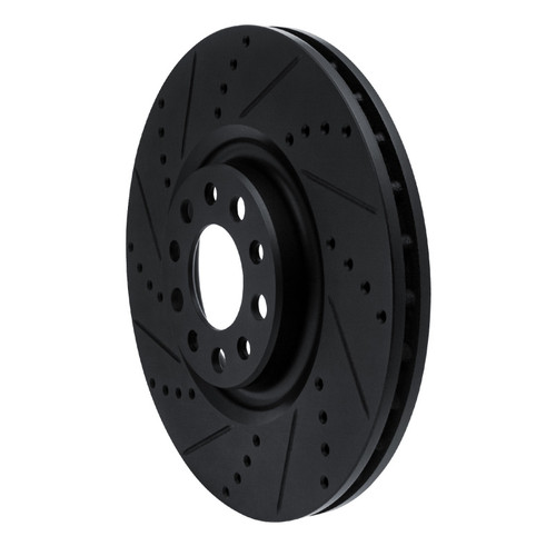 R1 2017-2025 Alfa Romeo Stelvio Front Left Drilled & Slotted Black Brake Rotor