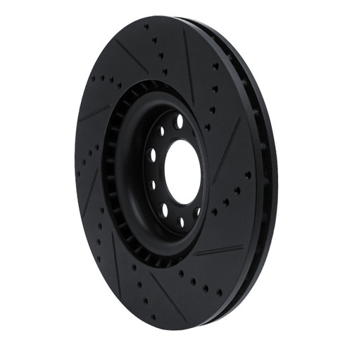 R1 2017-2025 Alfa Romeo Stelvio Front Left Drilled & Slotted Black Brake Rotor