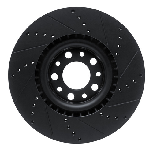 R1 2017-2025 Alfa Romeo Stelvio Front Left Drilled & Slotted Black Brake Rotor