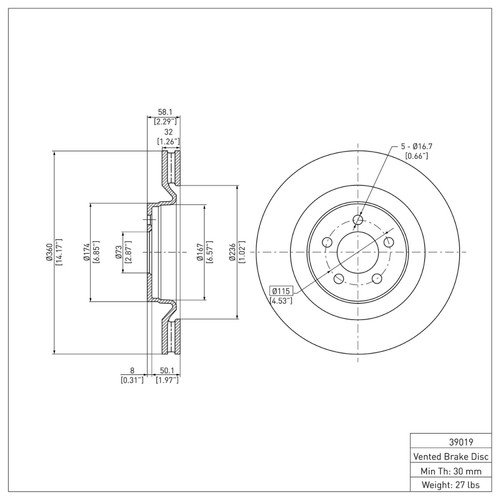 R1 2019-2023 Chrysler 300 Front Brake Rotor