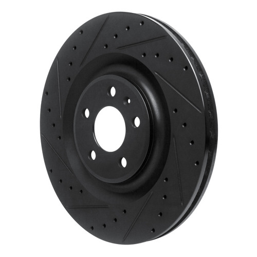 R1 2017-2025 Audi Q8 e-Tron Sportback Rear Left Drilled & Slotted Black Brake Rotor