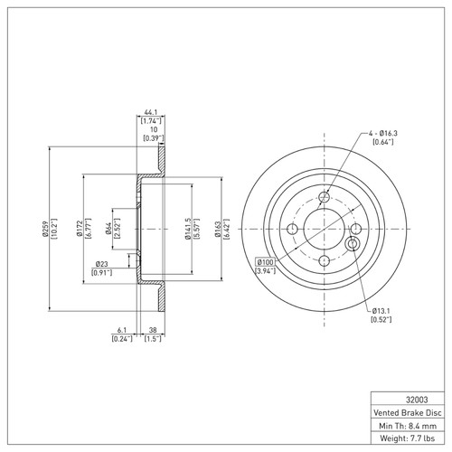 R1 2002-2015 Mini Cooper Clubman Rear Brake Rotor