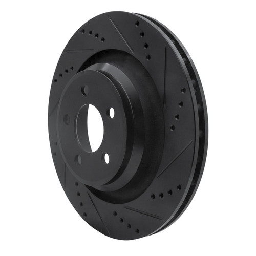 R1 05-23 Chrysler 300 Rear Right Drilled & Slotted Black Brake Rotor