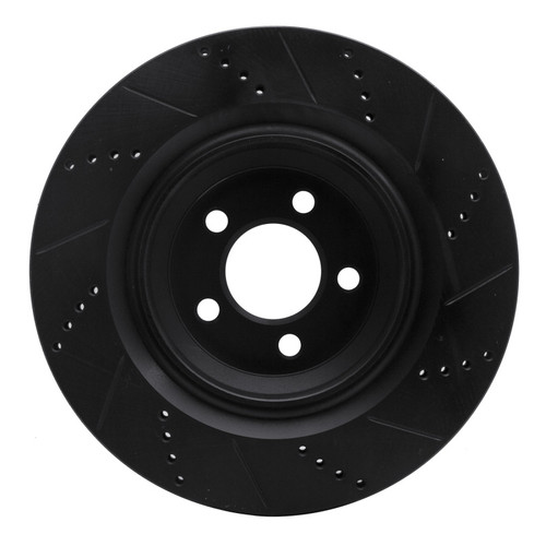 R1 05-23 Chrysler 300 Rear Left Drilled & Slotted Black Brake Rotor
