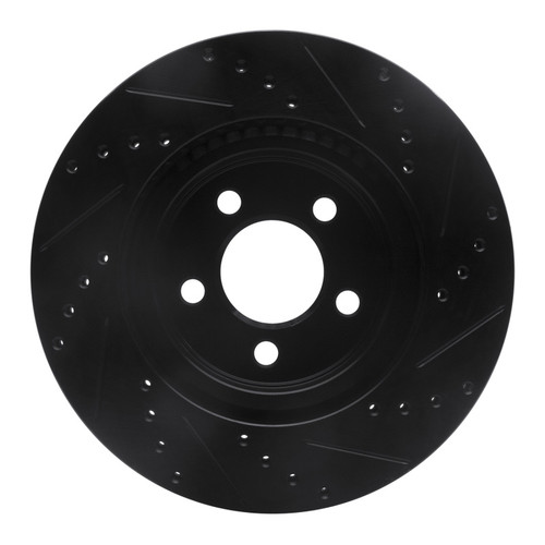 R1 05-23 Chrysler 300 Front Left Drilled & Slotted Black Brake Rotor ECB-39015L