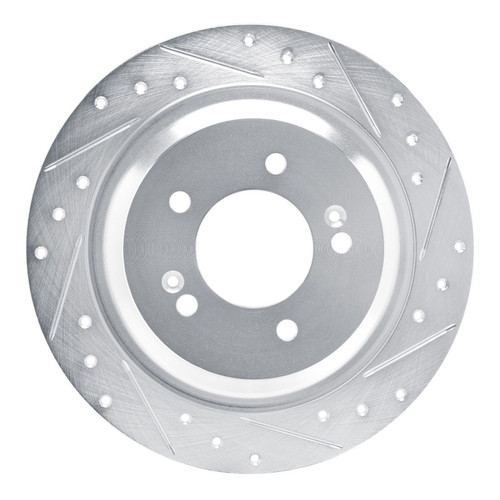 R1 2021-2025 Hyundai Tucson Rear Right Drilled & Slotted Silver Brake Rotor