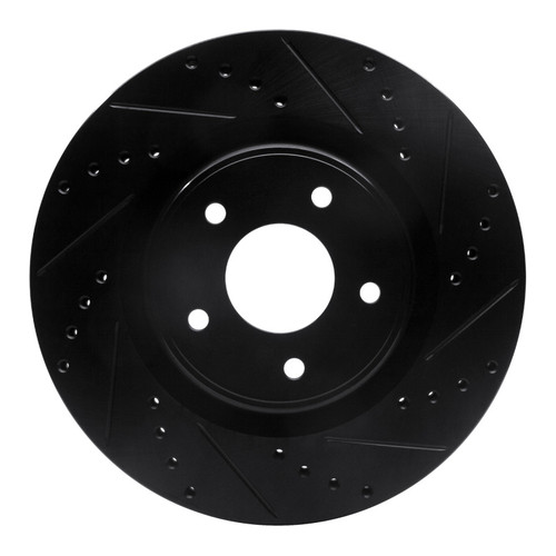 R1 2013-2025 Infiniti Q60 Front Right Drilled & Slotted Black Brake Rotor