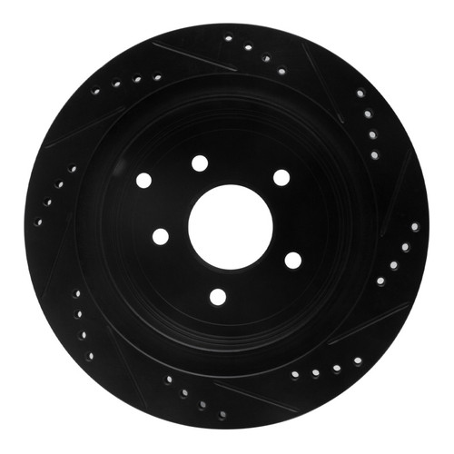 R1 2003-2024 Infiniti M37 Rear Left Drilled & Slotted Black Brake Rotor