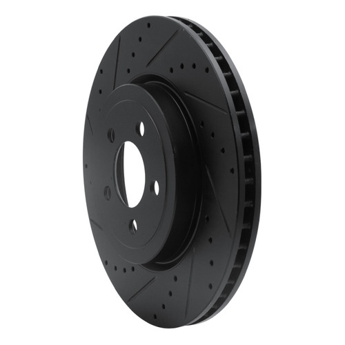 R1 2005-2023 Chrysler 300 Front Left Drilled & Slotted Black Brake Rotor