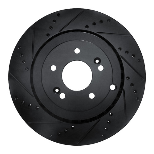 R1 18-25 Genesis G70 Rear Left Drilled & Slotted Black Brake Rotor