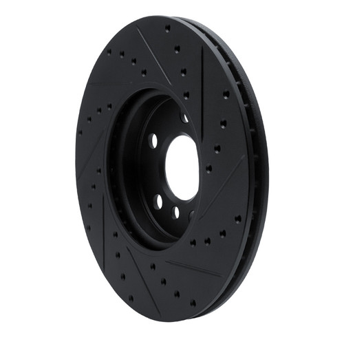 R1 16-24 Mini Cooper Countryman Front Left Drilled & Slotted Black Brake Rotor