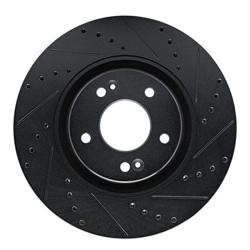 R1 17-20 Kia Cadenza Front Right Drilled & Slotted Black Brake Rotor