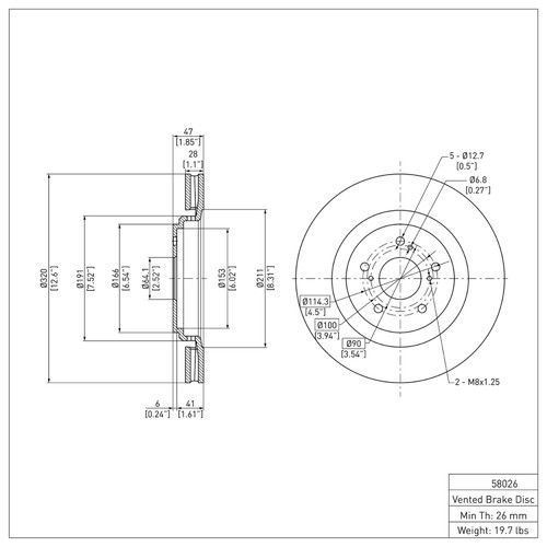 R1 2014-2020 Acura MDX Front Brake Rotor