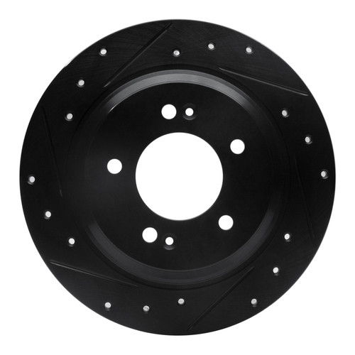 R1 13-25 Hyundai Kona Rear Left Drilled & Slotted Black Brake Rotor