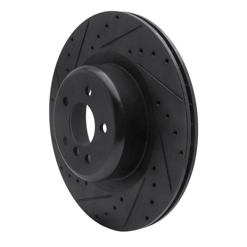 R1 10-14 BMW X5 Rear Left Drilled & Slotted Black Brake Rotor