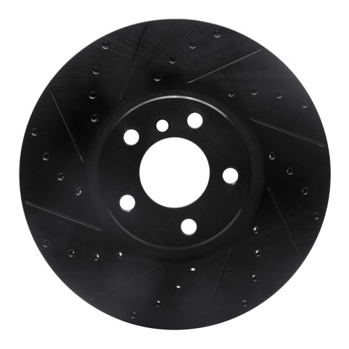 R1 07-18 BMW X5 Front Left Drilled & Slotted Black Brake Rotor