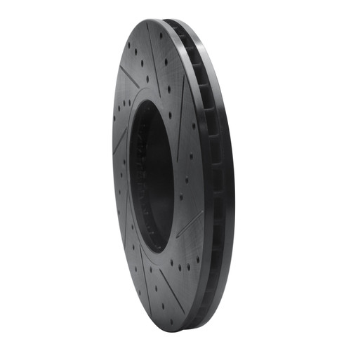 R1 07-18 BMW X5 Front Left Drilled & Slotted Black Brake Rotor