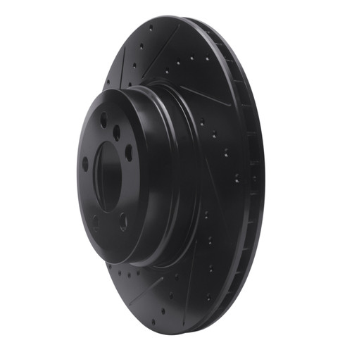 R1 07-19 BMW X6 Rear Left Drilled & Slotted Black Brake Rotor