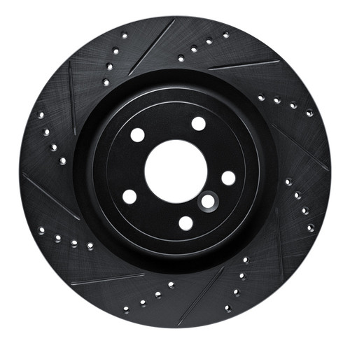 R1 16-24 Jaguar XF Rear Left Drilled & Slotted Black Brake Rotor