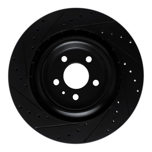 R1 15-18 Porsche Macan Rear Right Drilled & Slotted Black Brake Rotor