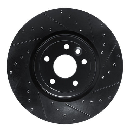 R1 17-20 Jaguar XF Front Right Drilled & Slotted Black Brake Rotor
