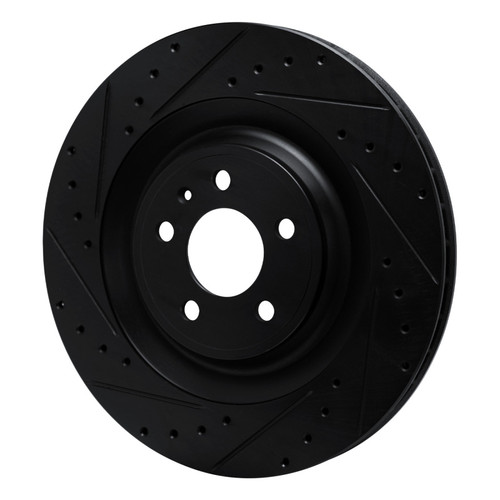 R1 15-18 Porsche Macan Rear Left Drilled & Slotted Black Brake Rotor