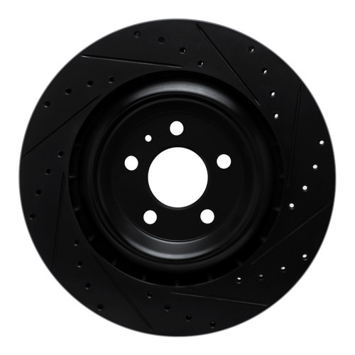 R1 15-18 Porsche Macan Rear Left Drilled & Slotted Black Brake Rotor