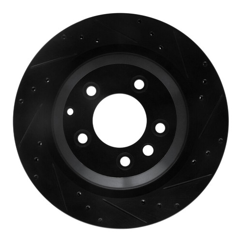 R1 05-18 Porsche Cayenne Rear Right Drilled & Slotted Black Brake Rotor
