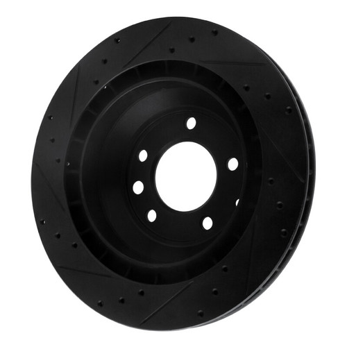 R1 05-18 Porsche Cayenne Rear Right Drilled & Slotted Black Brake Rotor