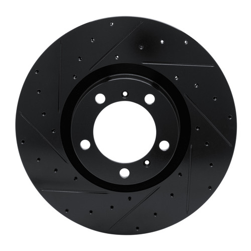 R1 10-24 Audi e-Tron GT Left Front Drilled & Slotted Black Brake Rotor