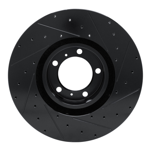 R1 10-24 Audi e-Tron GT Left Front Drilled & Slotted Black Brake Rotor