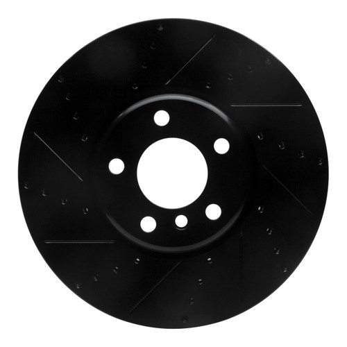 R1 10-18 BMW 535I GT Right Front Drilled & Slotted Black Brake Rotor